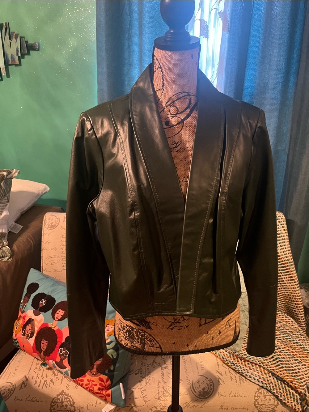 Jessica London Black Genuine Leather Open Jacket
